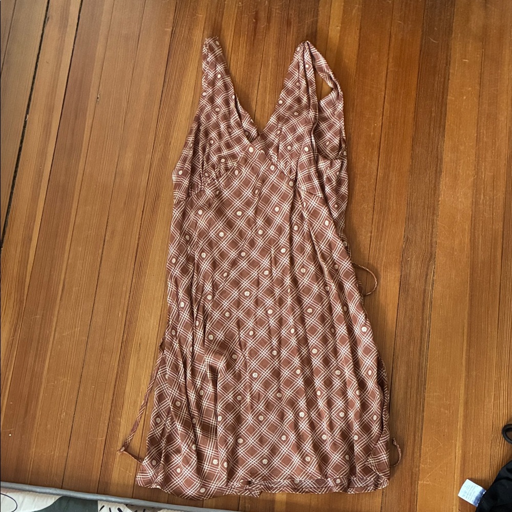 Sleeveless Brown Geometric Slip Dress